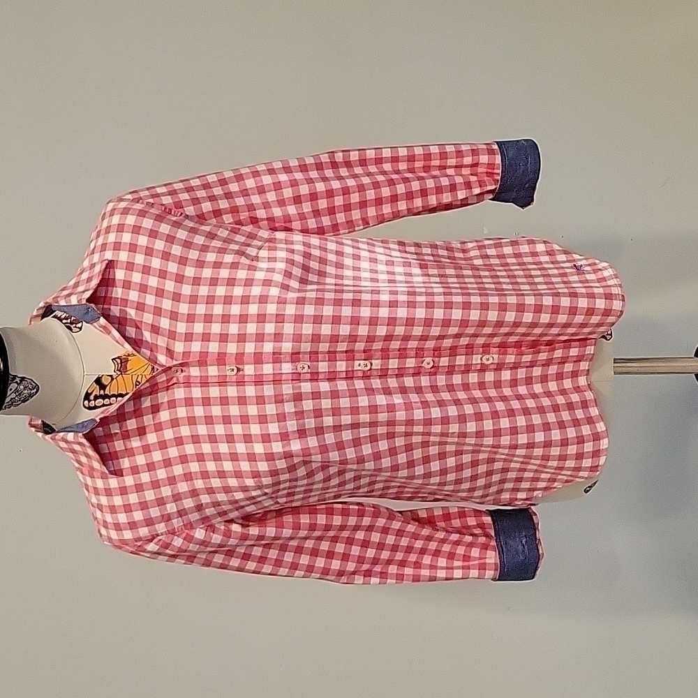 Talbots Button Down, Check Pattern, Denim Cuffs, … - image 1